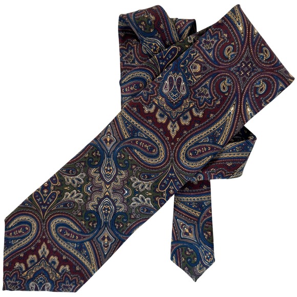 Christian Dior Monsieur Silk Paisley Tie Vintage 90s Wide 3.75" Burgundy Blue - Picture 1 of 2